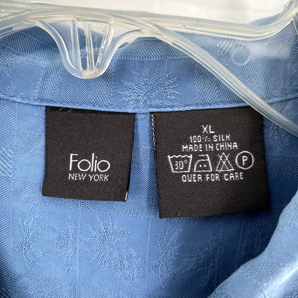 Folio New York Mens Silk Button Front Shirt Hawaiian Short Sleeve Blue Sz XL - Picture 2 of 12